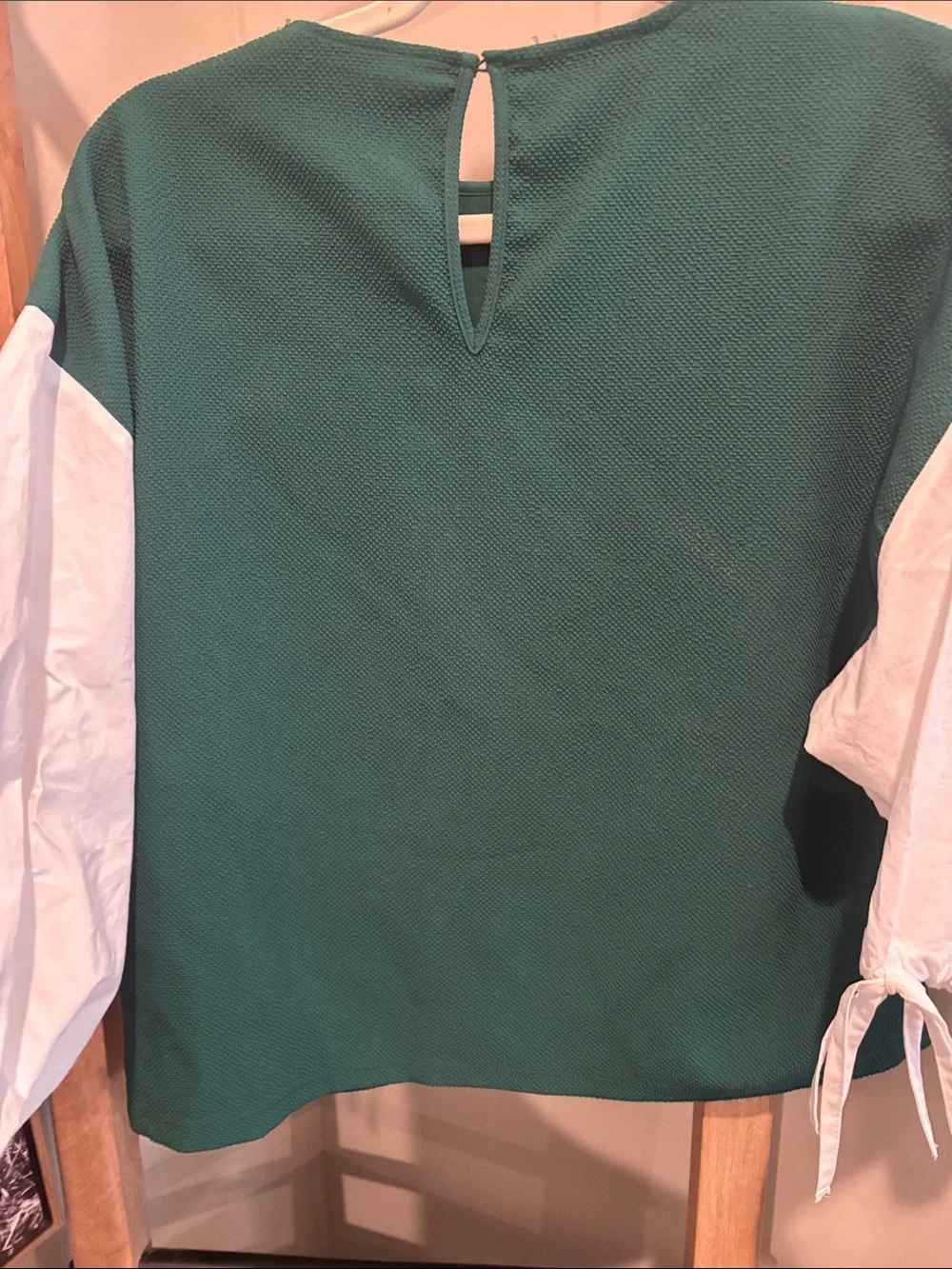 Zara Teal Green Blouse with White Puff Sleeves
